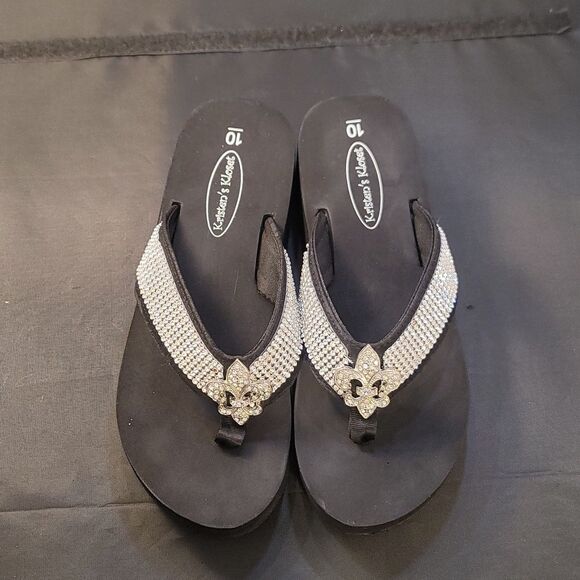 KRISTEN!S KLOSET CRYSTAL FLIP-FLOP GLITZY WOMEN'S WEDGE SANDALS - Picture 3 of 14